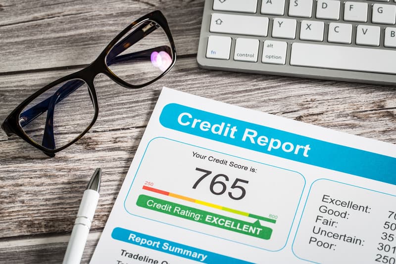 Credit report lying on table