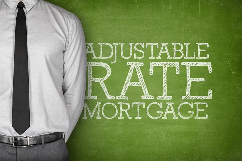 the words adjustable rate mortgage on green background